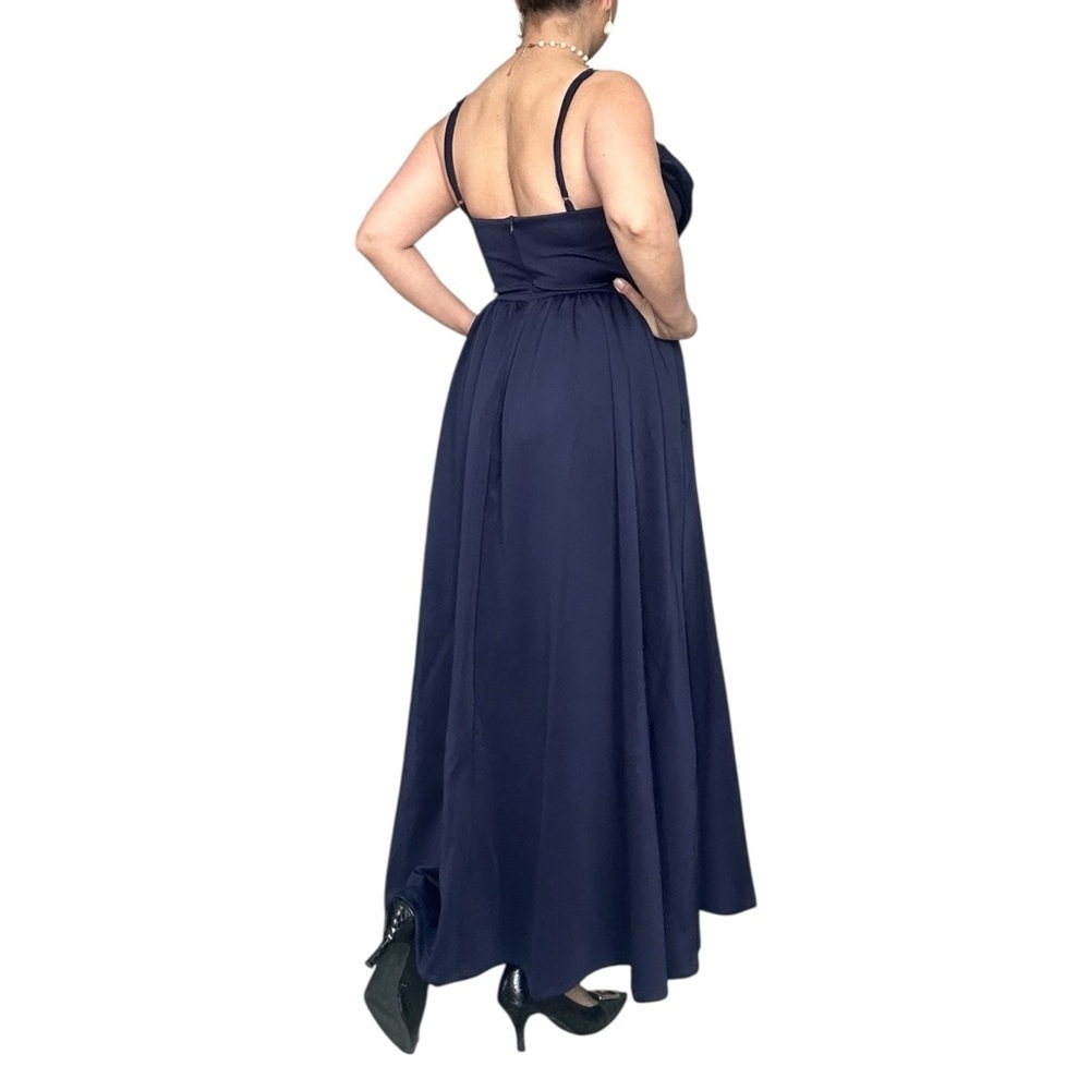 Navy long Dress with Statement asymmetrical Bow - Size Small - Picture 6 of 11